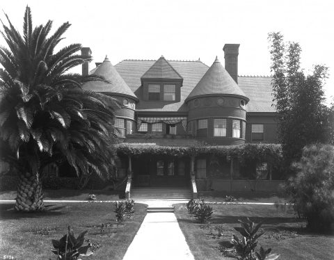 External view of Senator James Jones residence in Santa Monica, California, ca.1900 (CHS-5176)
