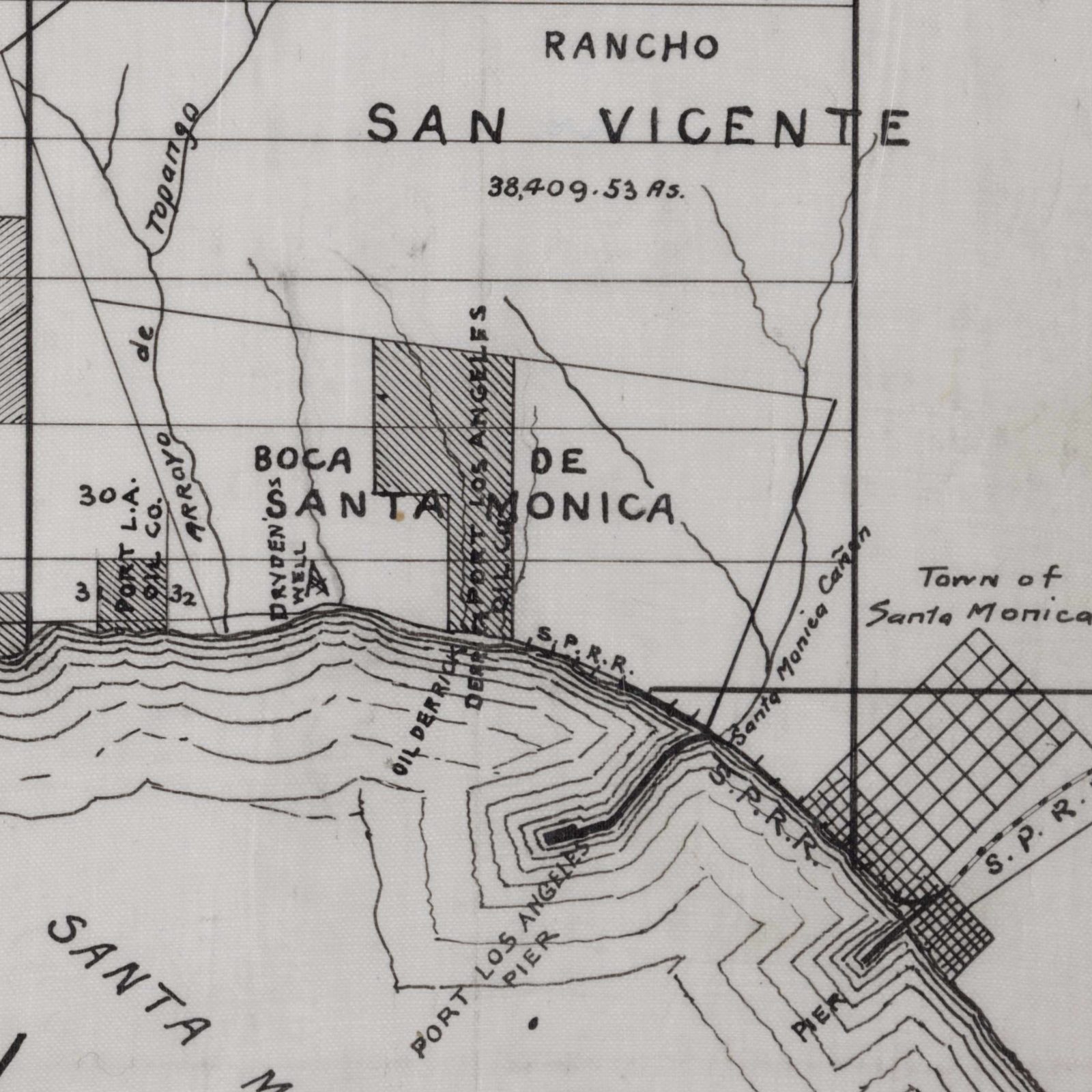 Boca de Santa Monica rancho survey EXCERPT Huntington Museum Survey map of Malibu Santa Monica Palisades Topanga maybe circa 1900